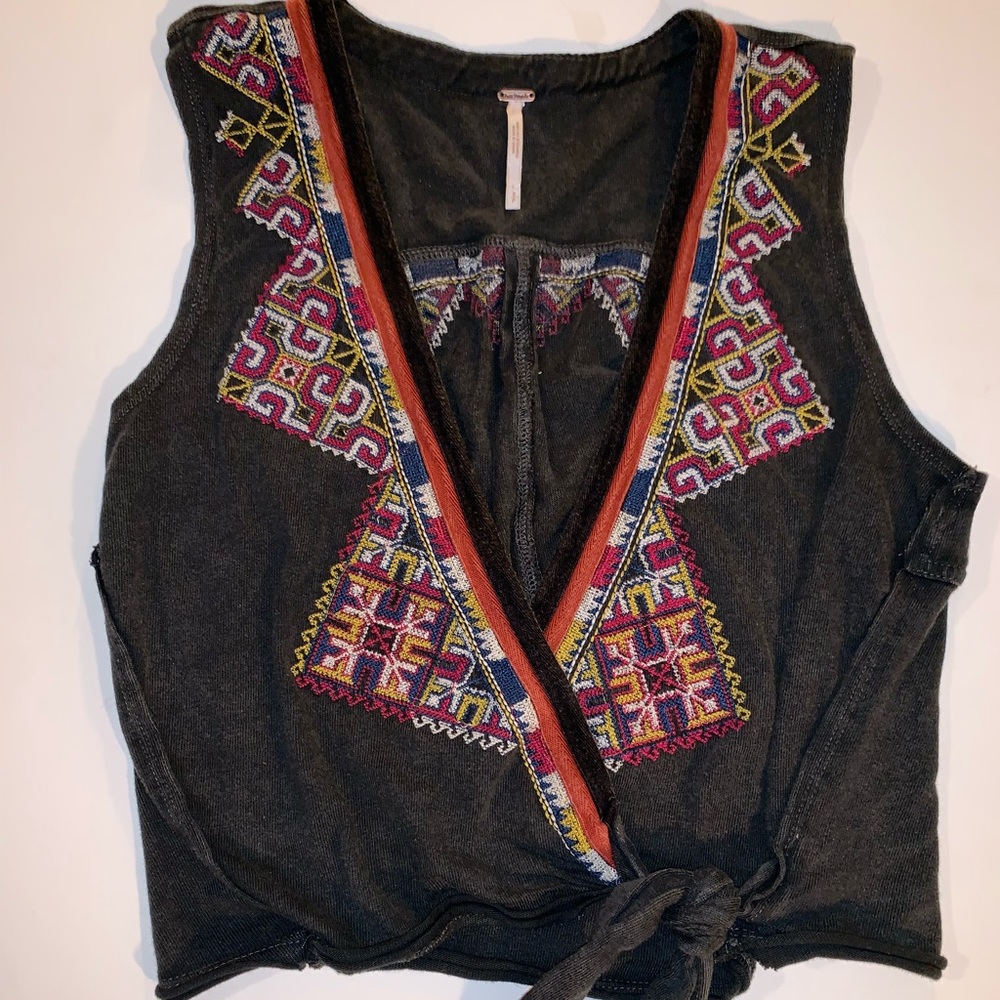 Tribal print tie crop top free people boho :Small